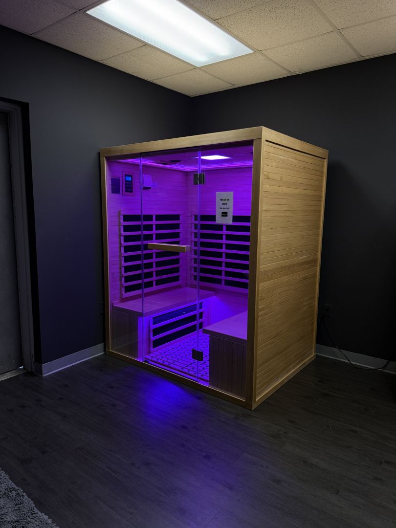 Infrared sauna glowing violet