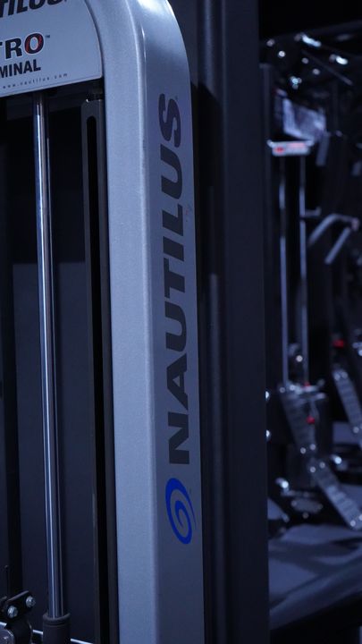 Nautilus Nitro weight stack shroud with Nautilus lettering